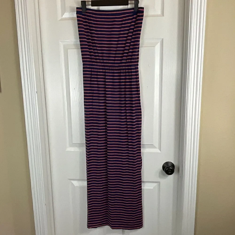 Madewell Womens Sz XS Weekend Blue Striped Strapless Maxi Dress Elastic Waist T2 - Picture 6 of 11